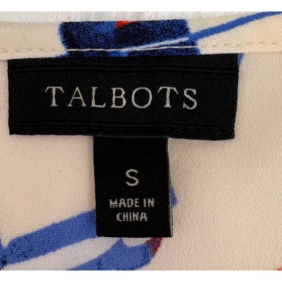 Talbots Women's Top Size Small Umbrella Print Short Cap Sleeve White blue red - Picture 2 of 6